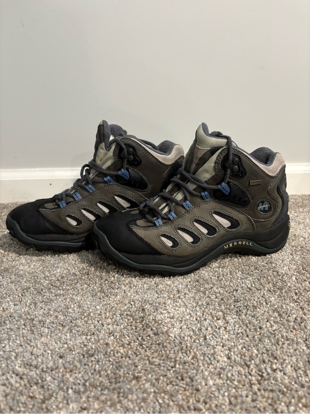 Merrell Mens Hiking Shoes Gray Black Blue Lace-Up Size 6 Medium Active 5447.620